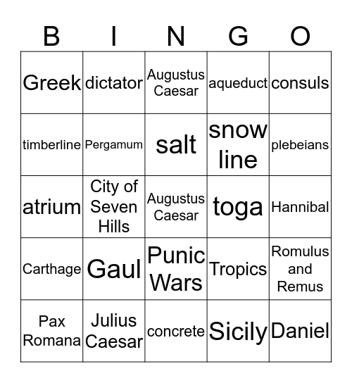 Roman Bingo Card