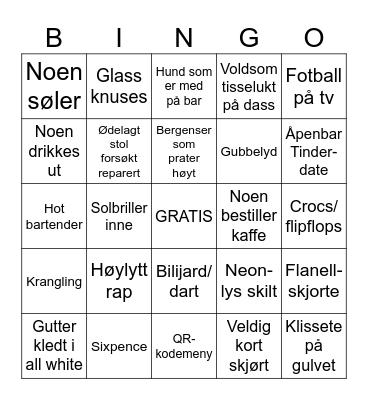 Kirsti's pub crawl bingo Card