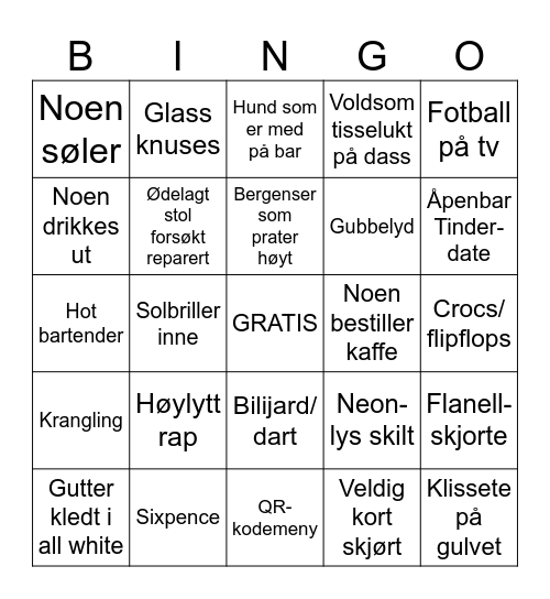 Kirsti's pub crawl bingo Card