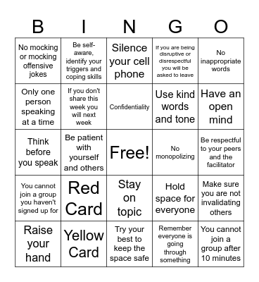 Kadimah Rules Bingo Card