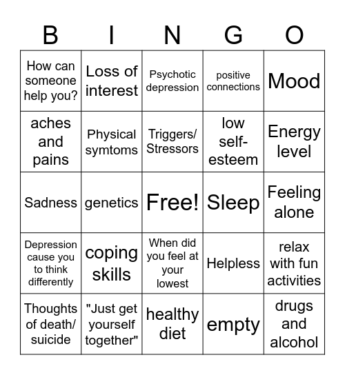 Depression Bingo Card