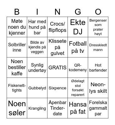 Kirsti's pub crawl bingo Card