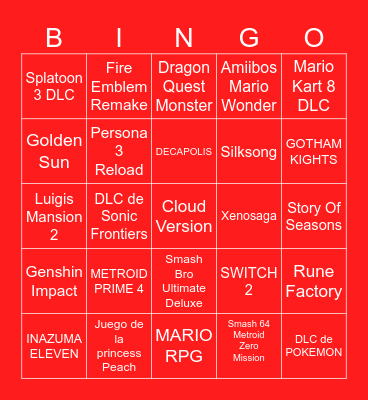 NINTENDO DIRECT Bingo Card