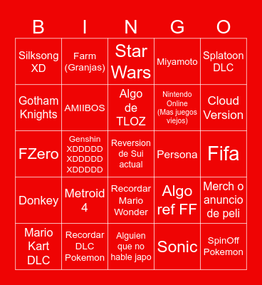 Nintendo Directo Bingo Card