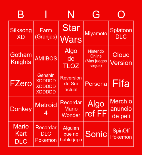 Nintendo Directo Bingo Card