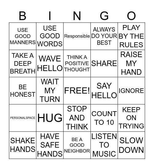 Life Skill Bingo Card