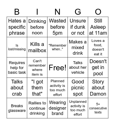 Selina Bingo Card