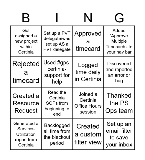 Certinia Bingo Card