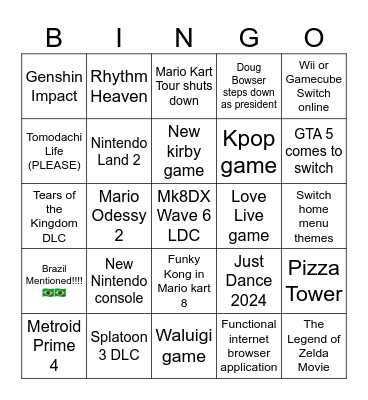 Nintendo Direct September 2023 Bingo Card