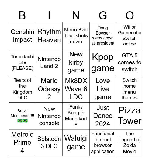 Nintendo Direct September 2023 Bingo Card