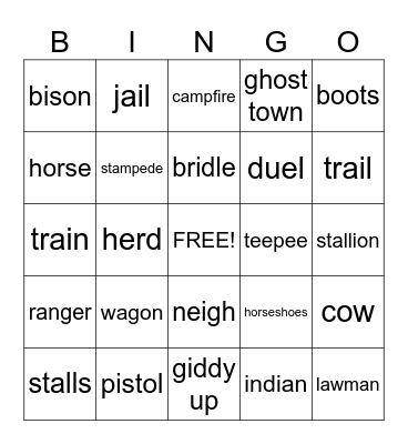 Western Day Bingo Card