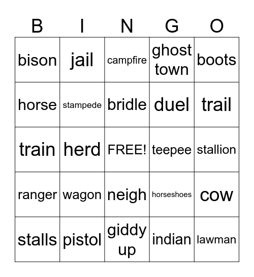Western Day Bingo Card