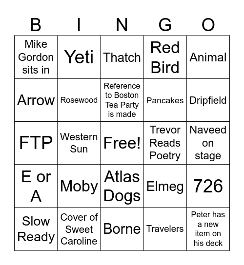 Goose Boston 9/13 Bingo Card