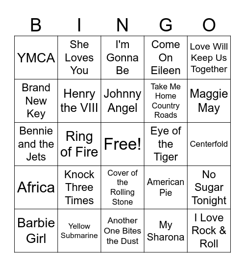 Music Bingo Game 1 Bingo Card