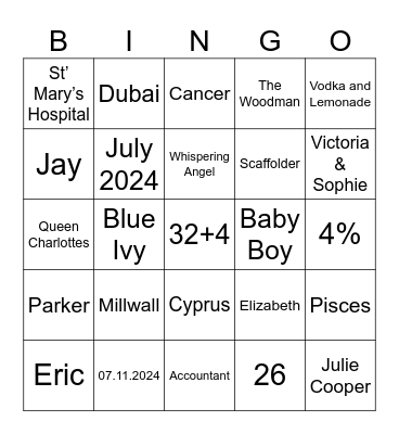 ERIKA'S BABY SHOWER Bingo Card