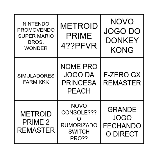 NINTENDO DIRECT 14/09/2023 BINGO CARD Bingo Card