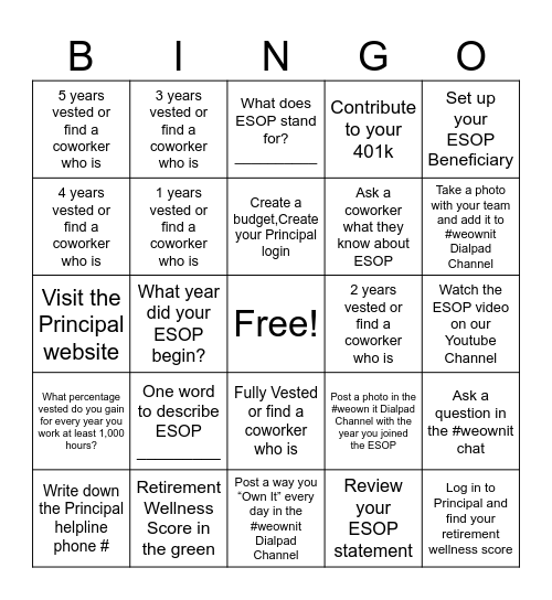 ESOP-tober Bingo Card