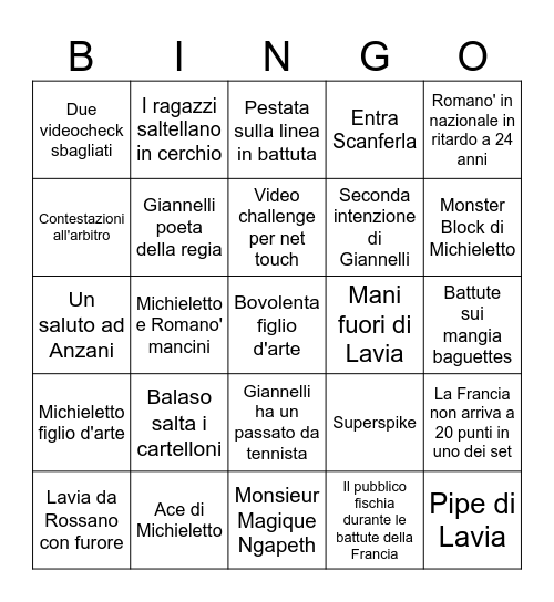 PALLAVOLO Bingo Card