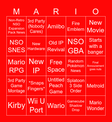 Nintendo Direct September 2023 Bingo Card