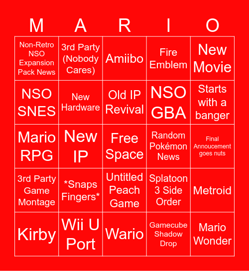 Nintendo Direct September 2023 Bingo Card