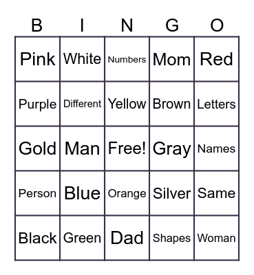 Colors, Categories and Gender Bingo Card