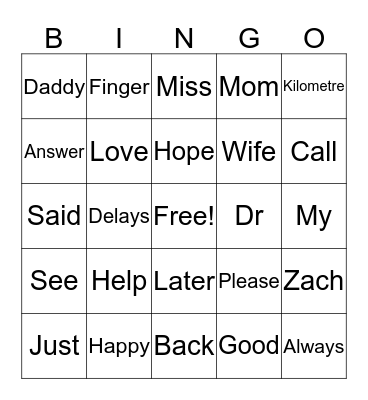 Tiffiny Bingo Card