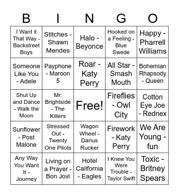 Musical Bingo Card