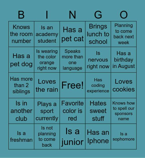 Girls who Code Bingo Card