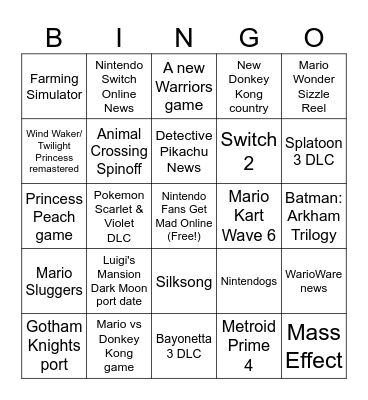 Nintendo Direct September '23 Bingo Card