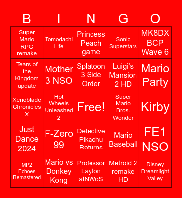 Nintendo Direct September 2023 Bingo Card