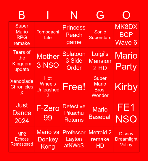 Nintendo Direct September 2023 Bingo Card