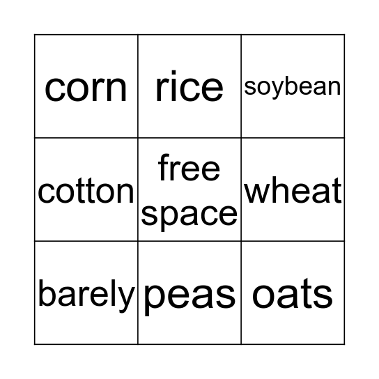crops  Bingo Card