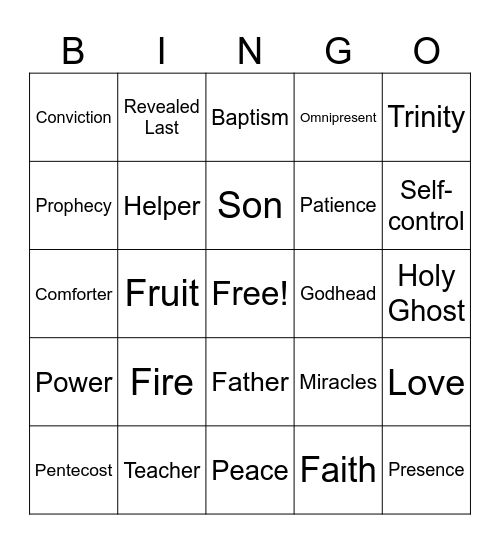 The Holy Spirit Bingo Card