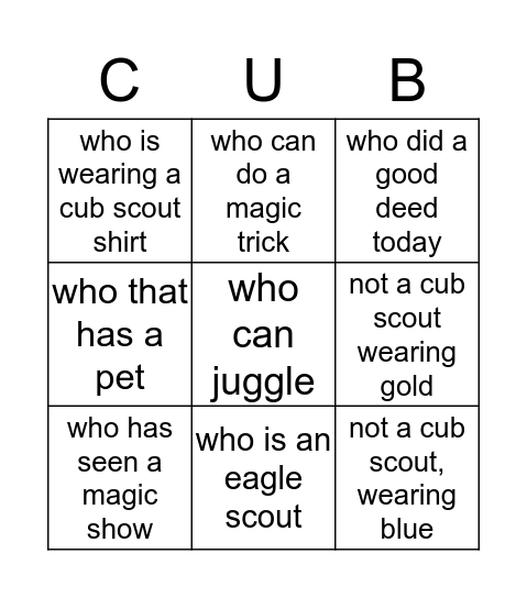 Untitled Bingo Card