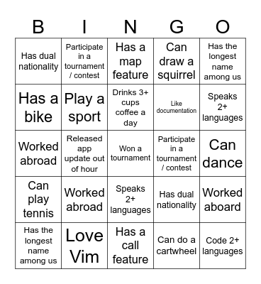 Mobile Bingo Card
