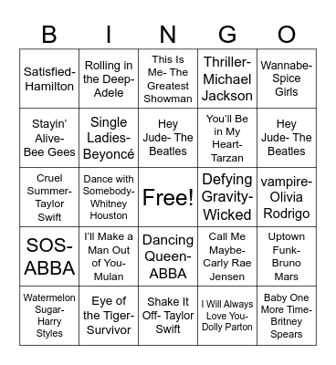 Musical Bingo Card