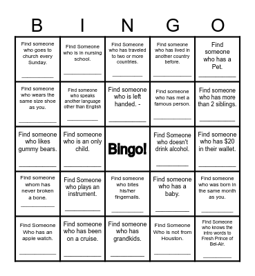 Find Someone Who... Bingo Card