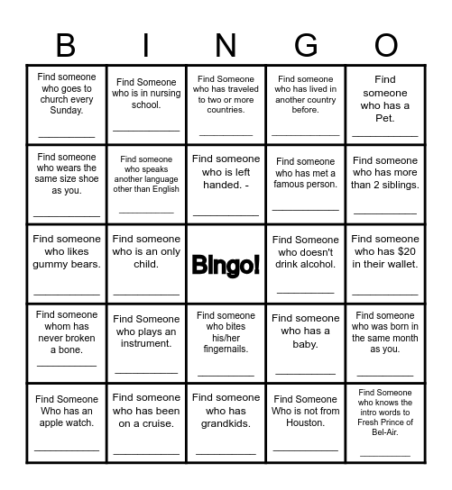 Find Someone Who... Bingo Card