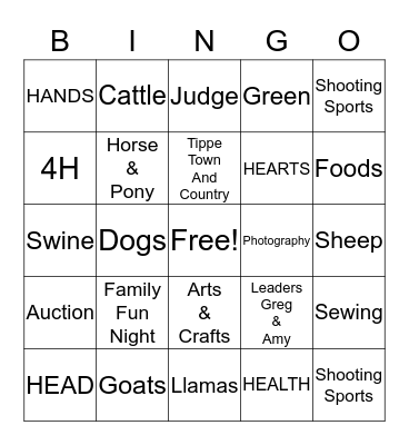 4H Bingo Card