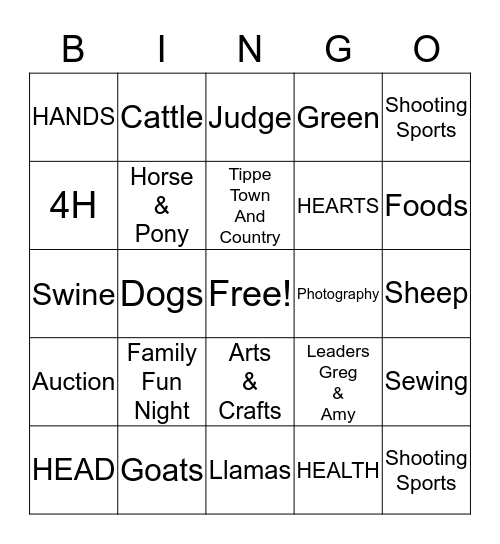 4H Bingo Card