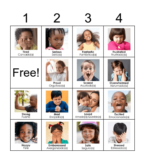 Emotion Bingo Card