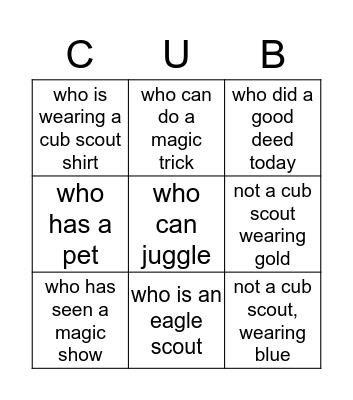 Cub Scout Magic Bingo Card