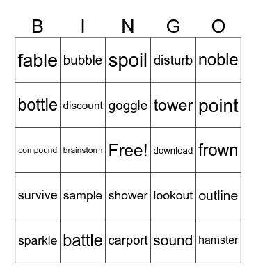 r controlled vowels, diphthongs, C+le Bingo Card