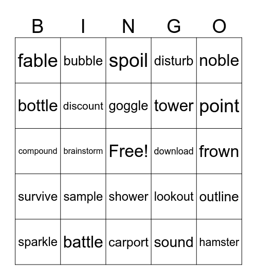 r controlled vowels, diphthongs, C+le Bingo Card