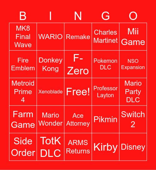 Nintendo Direct 14.9.2023 Bingo Card