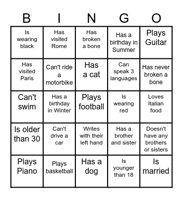 Find someone who... Bingo Card