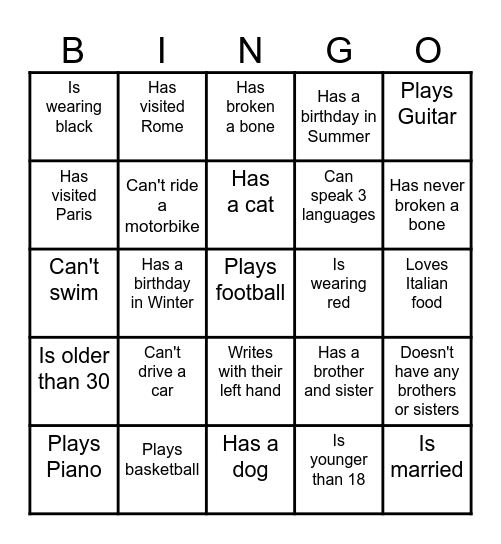 Find someone who... Bingo Card