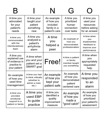 Clinical Reflection Bingo Card