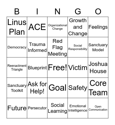 Joshua House Sanctuary Bingo Card