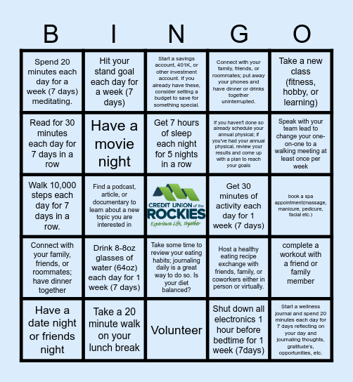 Employee Wellness Bingo Card